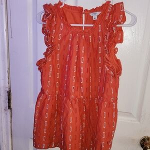 crown & ivy Coral Ruffle Neck Sleeveless Top